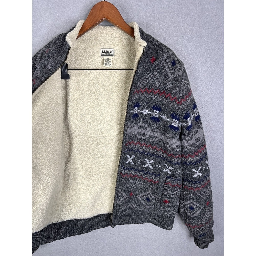 Vintage LL Bean Lambswool Sherpa Lined Sweater Jacket Mens Size S - Picture 2 of 8